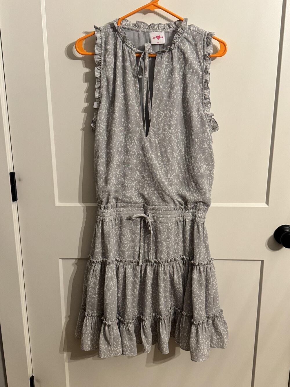 Buddy Love Dress Sz L Gray Ruffle Tiered V Neck Sundress Easter Wedding Boho